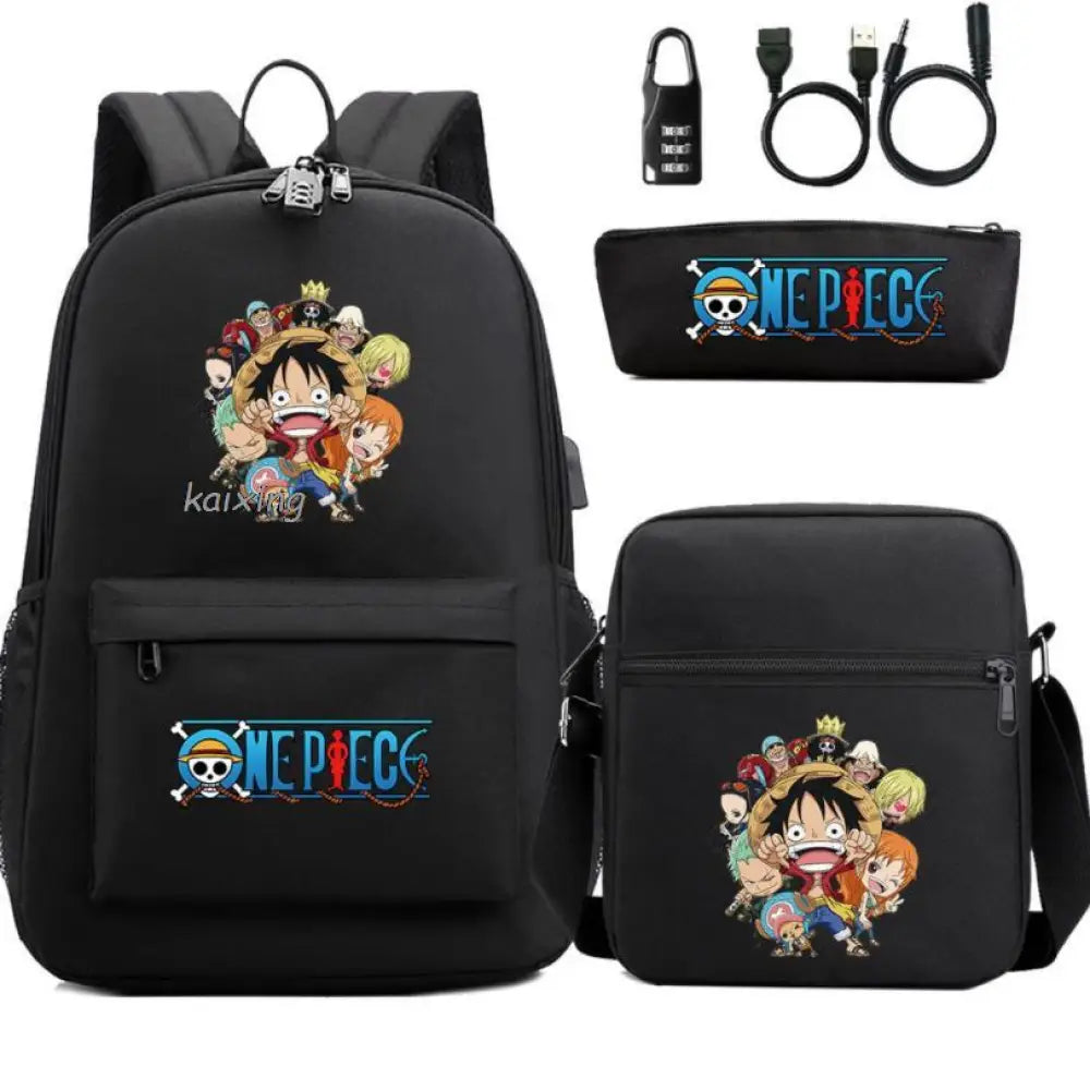 Mochila Escolar Infantil One Piece com Lancheira e Estojo Kit 3 Peças